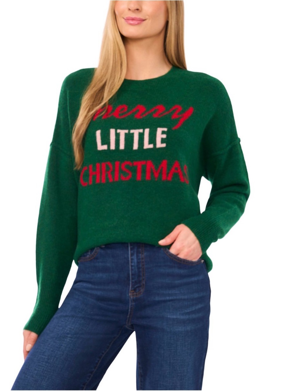 CeCe Women's "Merry Little Christmas" Crewneck Long-Sleeve Sweater